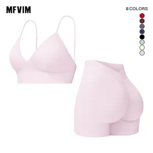 Women's 2 Piece Seamless Yoga Workout Set High Waisted Shorts Sports Bra for Exercise Athletic Breathable Lightweight Compression Activewear Pilates Gym Outfit with Hollow Square Back and Curved Rear Hip