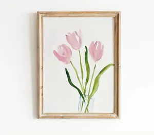 Pink Tulip Painting | Dorm Room Printable Wall Art | Girly Pink Print | Cute Apartment Poster | Summer Home Decor