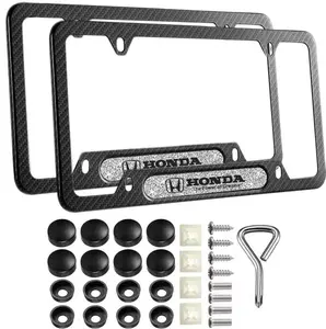 forHonda（Customize your own logo） 2-Pack Premium Carbon Fiber License Plate Frame Durable Rust-Proof Aluminum Alloy Unisex Universal Holder with Screws & Diamond-Emblem Logo