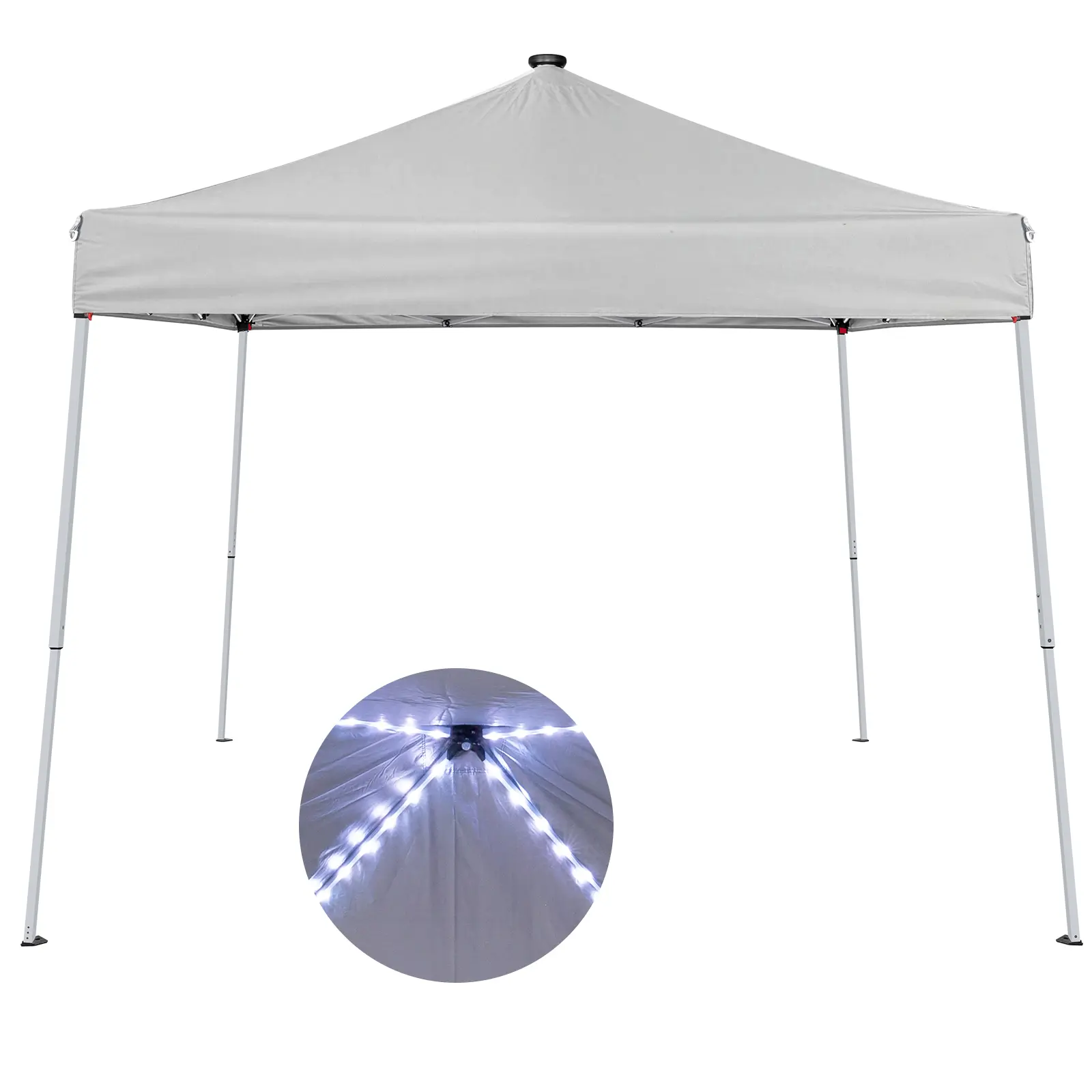 8x8 FT Oxford Cloth Pop-Up Canopy Tent with Solar Meteor Lights - Portable Outdoor Camping Shelter, White Powder-Coated Tent Pole Frame, Compact Lightweight with Included Carry Bag