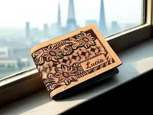 Personalized Genuine Leather Bifold Floral Wallet for Men Women Western Wallet Handmade Leather Wallets Cowboy Casual Tooled Wallet - Christmas Gift Idea - Unique Gift - Gift for Him