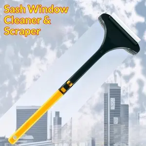 Household Cleaning Tool, Ideal for Christmas and Valentine's Day, Window Cleaning Brush, Cleaning Supplies, 2-in-1 Double-Sided Window Screen Cleaning Brush and Glass Wiper with Scraper, Long Handle, Dual-Use for Wet and Dry Cleaning.