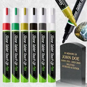 6 Colors Waterproof Permanent Headstone Paint Pen Stone Monument Tombstone Lettering Touch Up Pen for Graffiti & Restoration