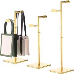 Stainless Steel Purse Display Stand Adjustable Height Handbag Display Stand Hanging Double Hook Polished Hanger Bag Holder Hat Jewelry Rack for Boutique Store(Gold,2 Pcs)
