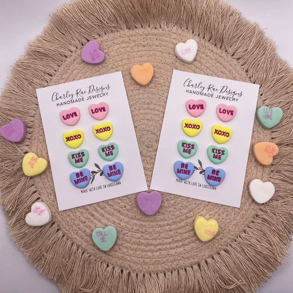 Handmade Conversation Heart Candy Stud Earrings