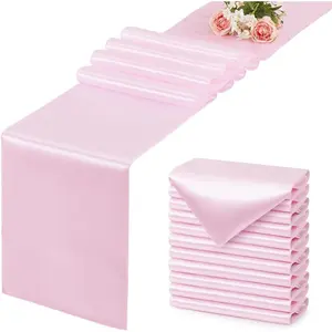 12 Pack Light Pink Table Runner 12x108 Inches Long, Satin Silk-Like Smooth Table Decor for Wedding Prom Event Party