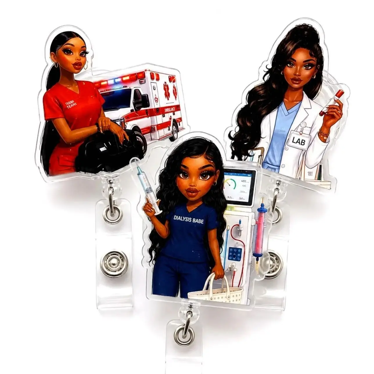Healthcare Professional Badge Reel | Retractable ID Holder | EMT, Lab Tech, Dialysis Nurse