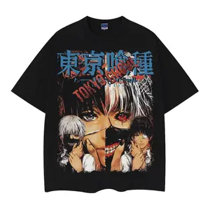 Tokyo Ghoul "Ken Kaneki" Heavyweight Vintage Tee 100% Cotton OVERSIZED Anime T-shirt Menswear Top Casual Streetwear Black Baggy Horror Mask Tshirt