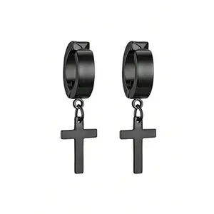 1pair Men's Personality Cross Pendant Non-Piercing Ear Cuffs, For Jewelry Gift And Party