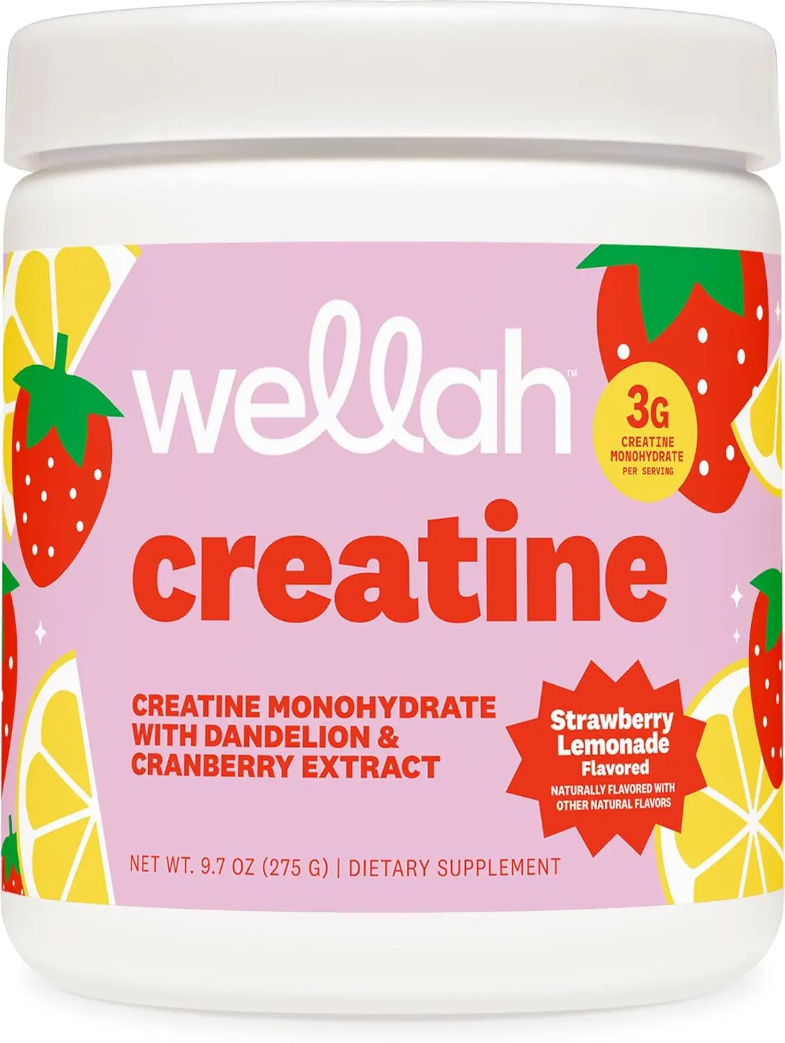 Wellah Pump-It-Up Creatine (50 Servings, Strawberry Lemonade) - Creatine Monohydrate with Dandelion & Cranberry Extract