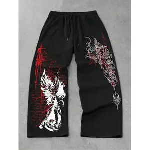 Men's loose straight leg printed sports pants, comfortable all season casual wear, fashionable neutral fabric styleRAIMENTRY
