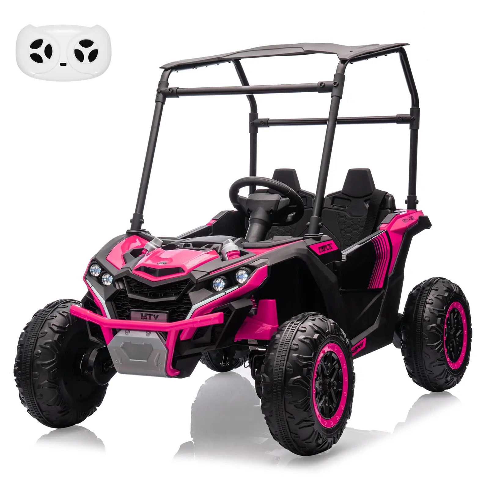 GAOMON 24V 4WD 2-Seater Kids Electric UTV Ride-On Truck - 24V 7Ah Battery, Four 75W Motors, Remote Parent Control, Sun Shade Canopy, LED Lights, On-Board Music & Story, All-Terrain Ride On ATV