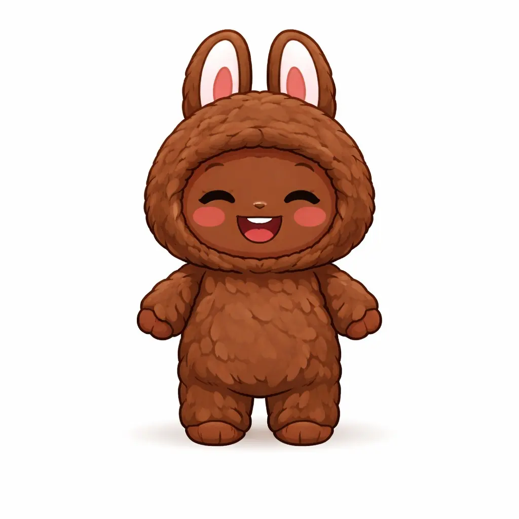 Cute Bunny Suit Character Plush-Style Figure – Cartoon Animal Costume Collectible, Brown