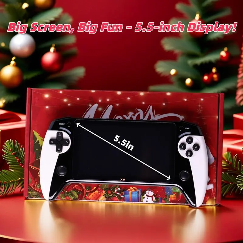 Portable retro game console with a 5.5-inch screen, supports ten emulators, and features ultra-HD graphics. A perfect holiday gift for Father's Day and Christmas (batteries not included).