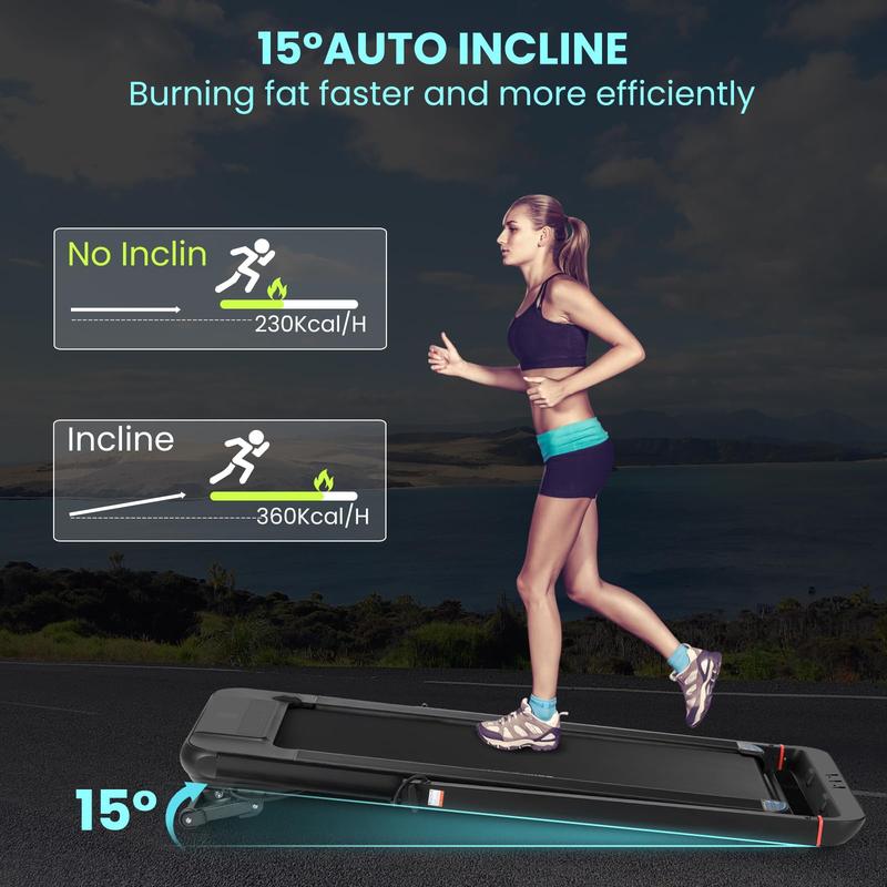 GARVEE 2-in-1 Foldable Under Desk Walking Treadmill with 15% Auto Incline, Handle Bar, LED Display, 7.5 MPH Max Speed, and 2.5HP Portable Motor for Home Use