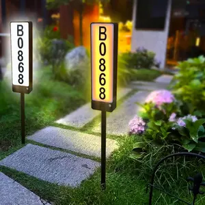 Solar Address Sign, Double Side House Numbers for Outside Light Up, Led Illuminated Address Number Outdoor with Stake, IP65  Warm/Cold White Outdoor House Plaque for Yard Driveway  Mailbox Street
