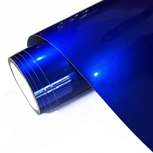 Premium Ultra Glossy Blue Metallic Car Vinyl Wrap Film Wrapping Foil Self Adhesive Motor Auto Decal Sticker With Air Release Bubble Free Diy Decal Film