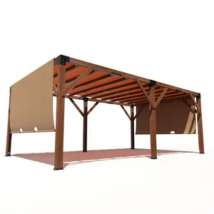 【GARVEE】12'x20' Cedar Wood Pergola Aluminum Pergola Solid Structure with Retractable Shade Canopy for Patio, Backyard & Outdoor Deck, Garden Entertaining in Natural Wood