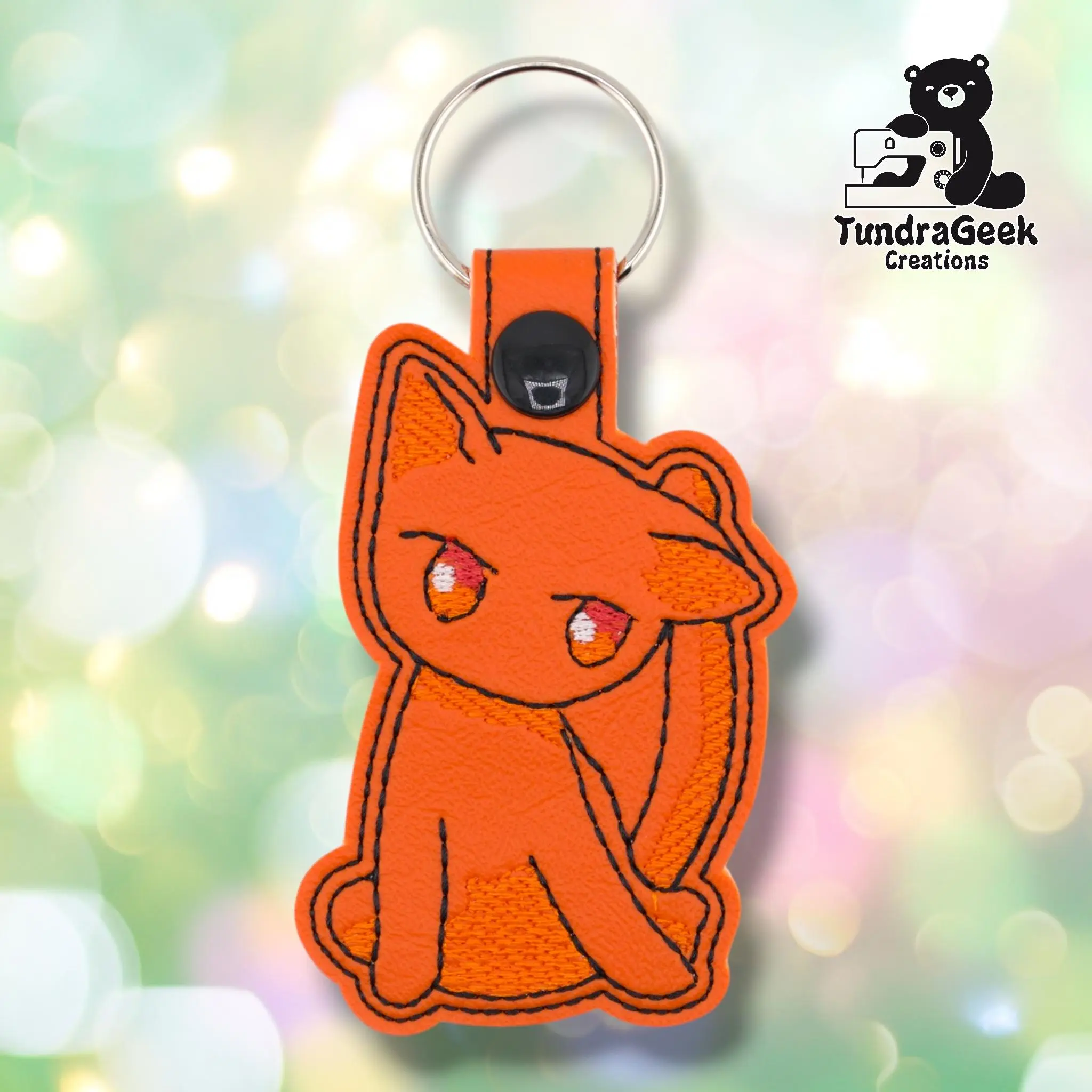 Orange Cat Keychain | Embroidered Faux Leather | Cat Lover Gift | Anime Cat | Handmade Keychain | Alaska Made