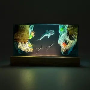 Ocean Resin Craft Whale Shark & Diver Figurine Statue, Decorative Sculptures, High-End Home Decor Gift Lamp, Unique Handmade Artwork, Perfect Present for Aquatic Lovers