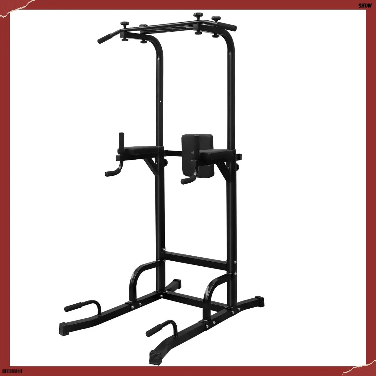 Power Tower Pull Up Dip Station - Heavy-Duty Iron Strength Training Equipment for Home Gym Fitness, Height-Adjustable with Humanized Design Backrest, Elbow Pads, 440 lbs Capacity, Avoids Sports Injuries for All Ages