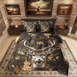 Hunting Deer Comforter Bed Set with Sheets,7 Piece Deer Camo Bed Bag,Rustic Camo Animal Print Bedding Set,Kids Teens Adults,Country Lodge Cabin Bed Set
