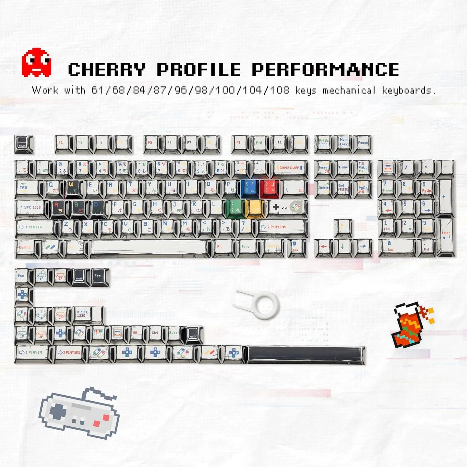 Womier Ergonomic PBT Plastic Artisan Keycap Set, Cherry Profile Dye-Sublimation Themed, R1-R4 Rows, Keycap Surface Tilt, 134 Black/135 Brown Supplementary Keys, for Full/Compact Mechanical Computer Keyboards, Compatible with Cherry/Gateron MX Switches
