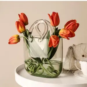 Glass Bag vase, Purse vase with Fish Bowl, Handbag Shape Flower vase - for Home Décor, enterpiece, Events, Office, Garden, Wedding Decor Centerpiece Floral Flower Modern