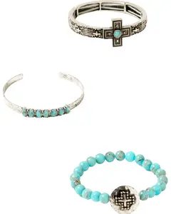 Shyanne Women's Southwestern Antique Cross Bracelet Set - Sasu24b10-Slvr