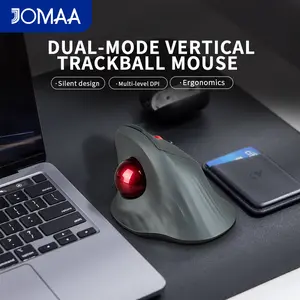 JOMAA Ergonomic Vertical Trackball Mouse 2.4G Wireless & Bluetooth 5.0 Dual Mode 800/1200/1600 DPI Rechargeable Thumb Control Mice