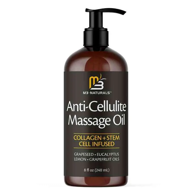 M3 Naturals Cellulite Massage Oil 8oz - Smooth the Appearance of Cellulite - Body Care & Skin Care Massage Oil - Topical Collagen and Plant Stem Cell Body Oil to Restore Texture and Elasticity - Soothing Body Oil