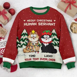 Personalized Cat Meowy Catmas Ugly Christmas Sweater  Retro Trendy Ugly Sweater, Sweater Lover Gift For Dad Gift For Mom Outfit For Family Holiday Menswear Baseball