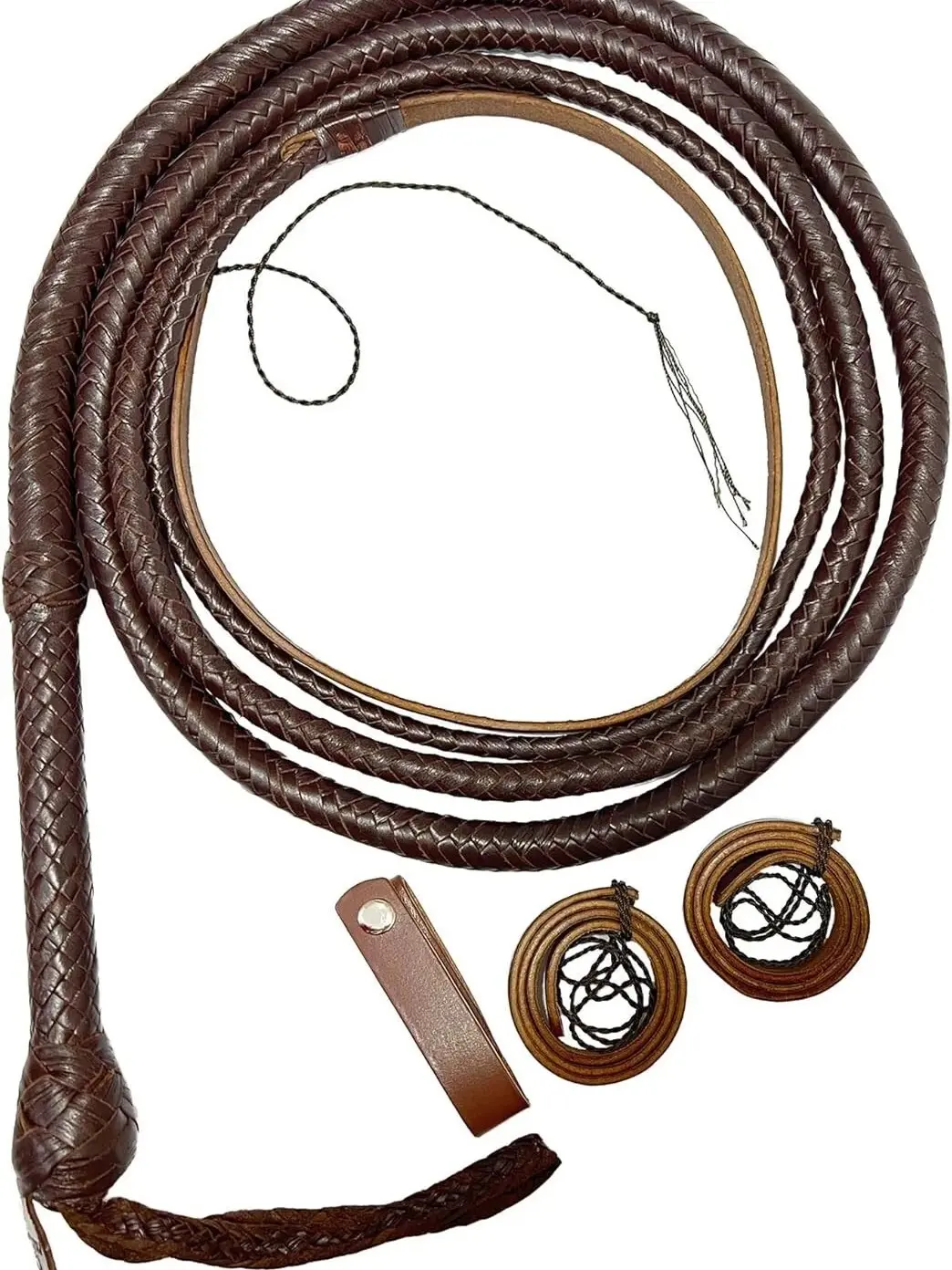 Genuine Cowhide Leather Bullwhip, 16-Plaits Hand-Braided, Brown Equestrian Whip - For Collectors & Performers