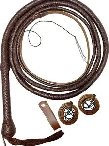 Genuine Cowhide Leather Bullwhip, 16-Plaits Hand-Braided, Brown Equestrian Whip - For Collectors & Performers