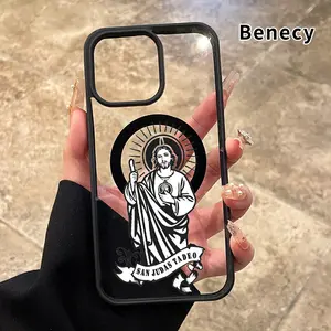 Saint Jude Icon Pattern Magnetic Phone Case for iPhone 15 16 14 Pro Max 13 12 11 XR XS Plus E Non-Yellowing Clear Crystal Drop-proof Slim Silicone Shockproof Transparent Acrylic Cover Supports Wireless Charging