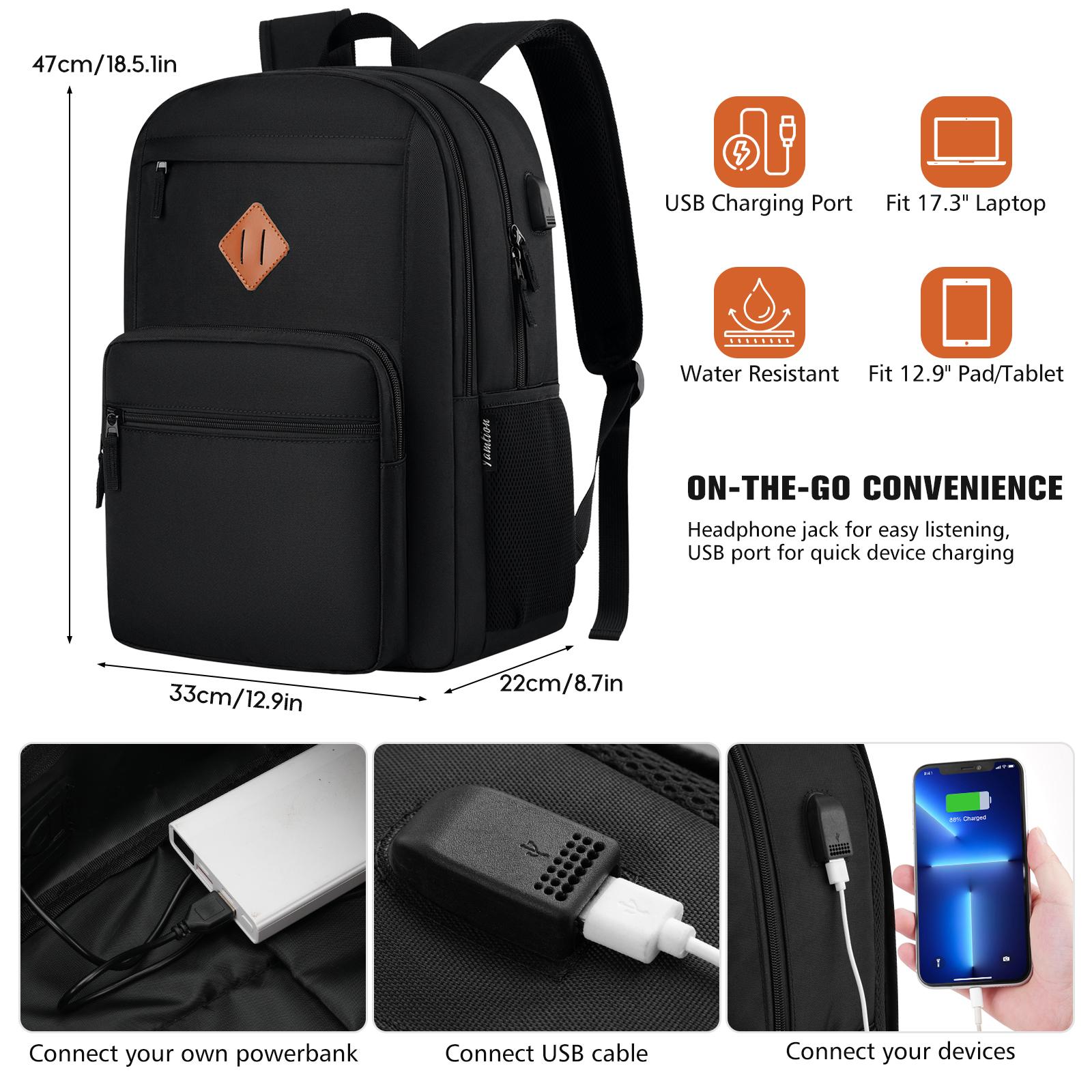 Work Commute Backpack with Multiple Pockets & Water-Resistant Fabric for Office Casual Daily Backpack with Headphone Jack & USB Charger for Outdoor Hiking