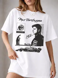 Max Verstappen Vintage Racing T-Shirt Full Logo, Black White Driver Graphic Tee, Retro Motorsport Style Shirt