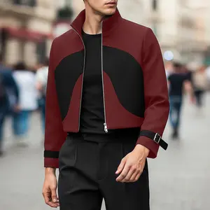 INCERUN Men's Simple Casual Long-Sleeve Color-Blocking Patchwork Short Jacket - Breathable Fabric Spring-Summer Outerwear, Versatile Tops & Coats