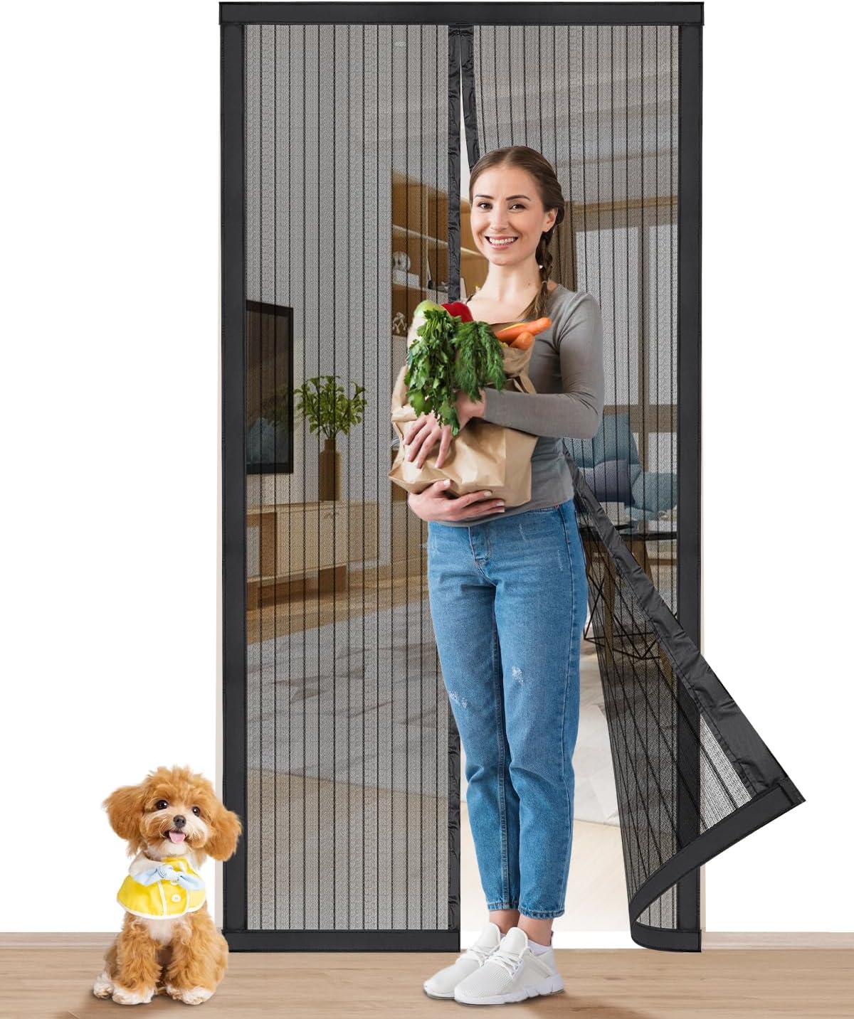 2026 New Magnetic Screen Door,Self Sealing Magnets, Easy Install Screen Doors with Magnets,Pet & Kid Friendly Fall Freshness springtok,Black