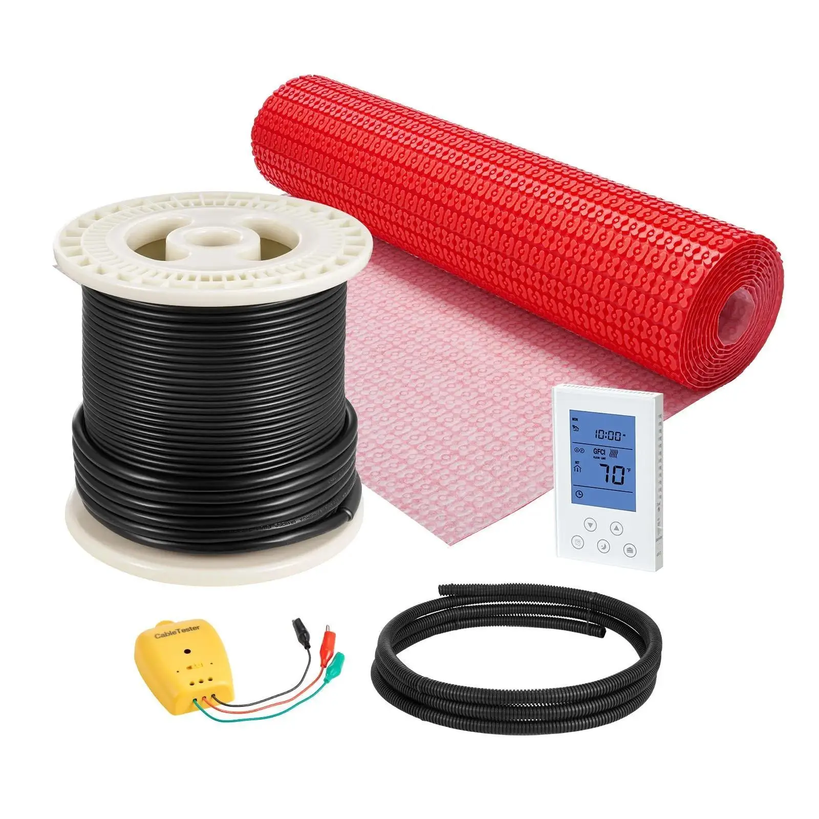 VEVOR 50 sqft Silent Heatable Electric Radiant Floor Heating Mat System, 120V, Aluminium Decoupling Membrane, Adjustable Thermostat with Alarm, Energy Efficient, Easy Installation for Tile, Stone, Vinyl#BackToSchool