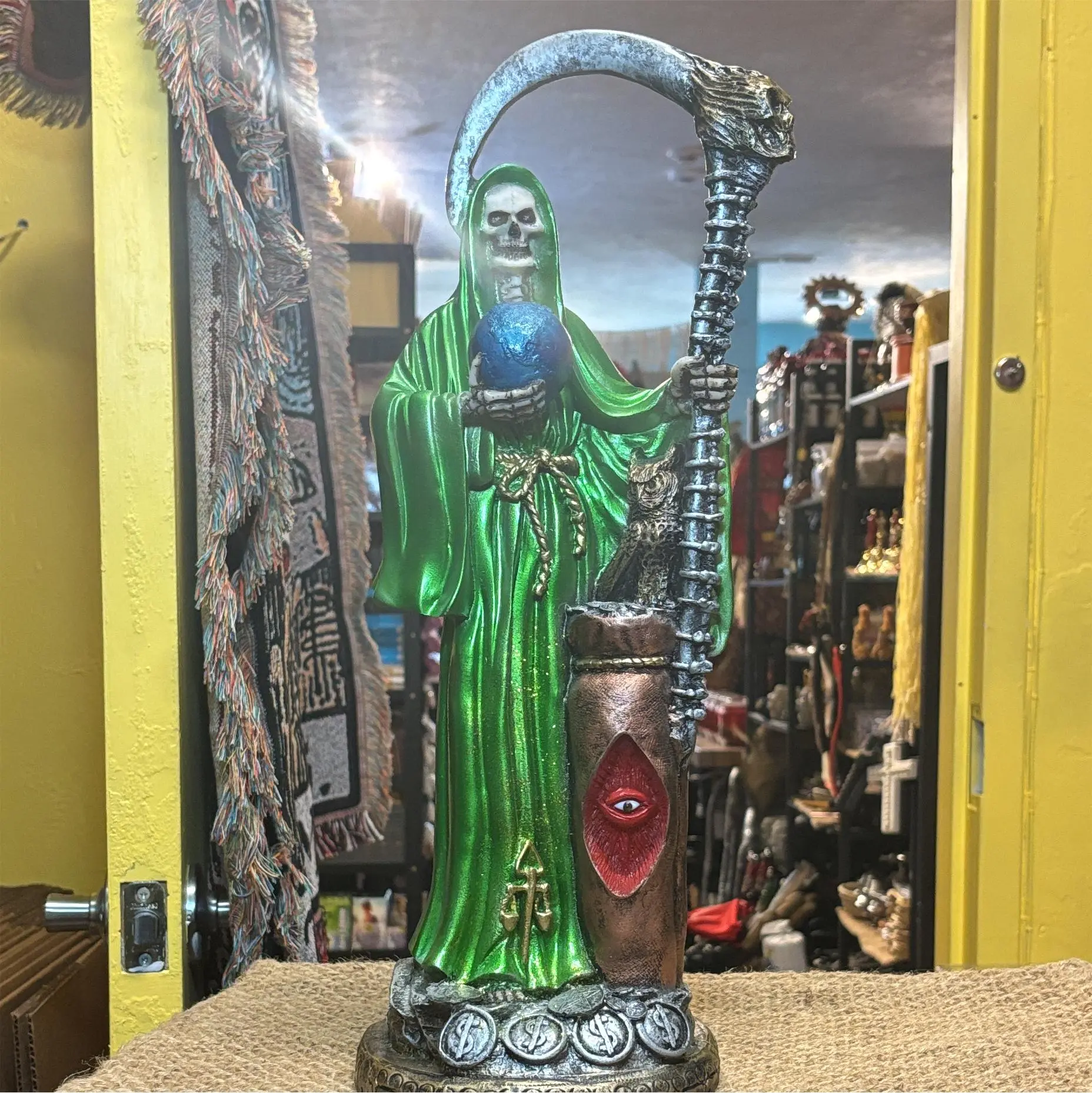 Santa Muerte statue 19 inch Green Charged