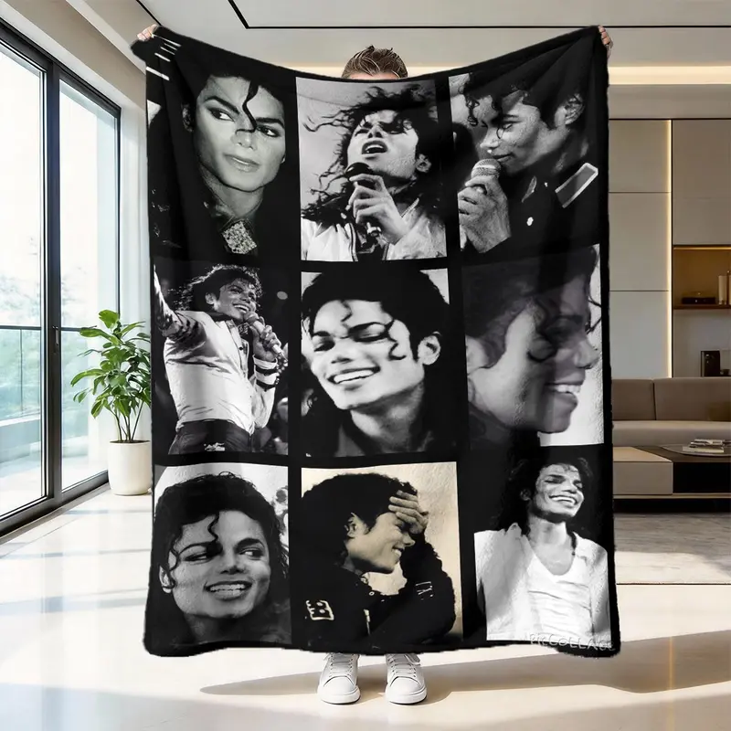 Michael Jackson Photo Collage Flannel Throw Blanket, Soft, Skin-Friendly and Warm, Cozy Blanket for Sofa, Bed and Napping, Home Decor Blankets