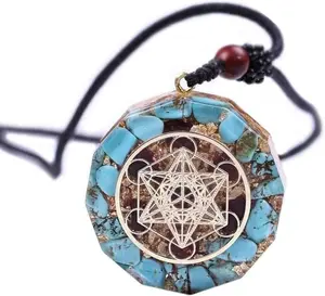 Orgone Pendant Metatron Cube Merkaba Turquoise Necklace,Orgonite Protection Amulet Necklace,Blue