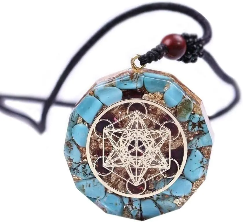 Orgone Pendant Metatron Cube Merkaba Turquoise Necklace,Orgonite Protection Amulet Necklace,Blue