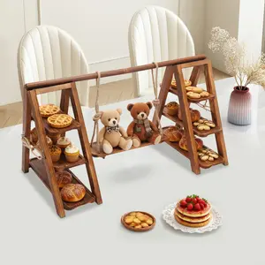 3 Tier Wooden Dessert Cake Stand Rustic Party Buffet Table Display Wedding Birthday Candy Fruit Serving Tray