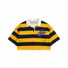 Vintage Colorblock Striped Short Cropped Collared Polo Shirt, High Waist Loose Fit Five-Quarter Sleeve, Street Casual Style Crop Top for Women, Streetwear, Womenswear, Casual Polo Shirts