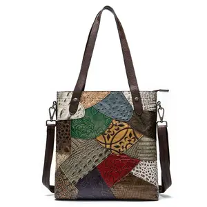 Aubrey Patchwork Leather Laptop Bag – Women’s Retro Geometric Handbag