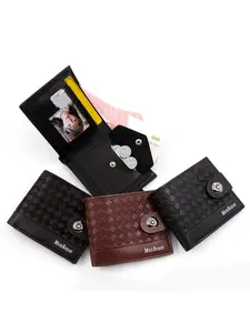Men's Short Wallet with Braided Texture, Snap Button Closure, Multiple Card Slots, Zipper Coin Pocket, Casual Business Daily Use
