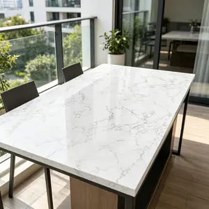 Glossy Marble-Look Peel & Stick Contact Paper, PVC Stone Texture Self-Adhesive Thick Removable Waterproof DIY Home Decor, Peel and Stick Wallpaper for Kitchen Countertops, Cabinet Refurbishment