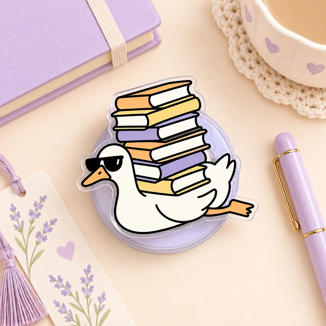 Overbooked Goose MagSafe Phone Grip – Cute Duck with Books Magnetic Phone Holder, Funny Reading Lover Phone Stand, BookTok Accessory, Gift for Bookworms
